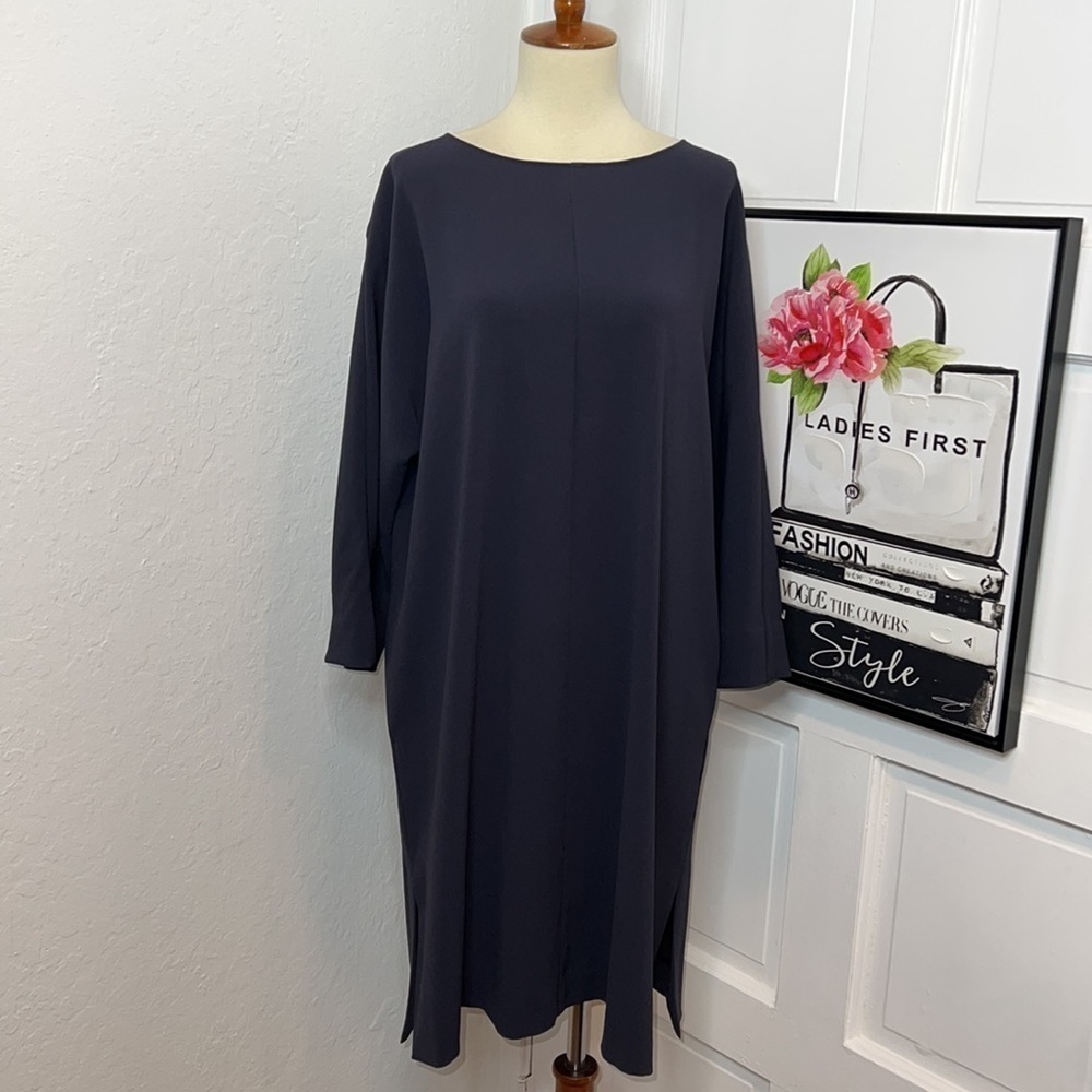 Oska Navy Triacetate Shirt Dress Size 2/8-10US